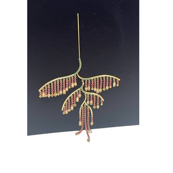 Swarovski Tropical Leaf Pierced Earrings Multi-colored Mixed metal finish New - Picture 6 of 6